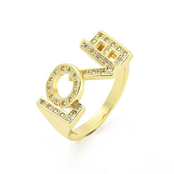 Word LOVE Brass Micro Pave Clear Cubic Zirconia Finger Rings