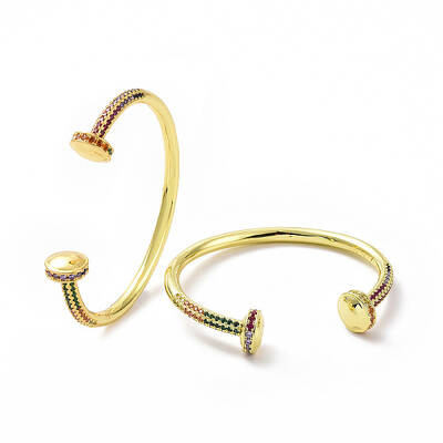 Colorful Cubic Zirconia Flat Round Open Cuff Bangle
