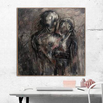 Abstract Figurative Paintings On Canvas In Dark Colors Expressionist Art Humans Couple Painting Romantic Art Textured Paintin...