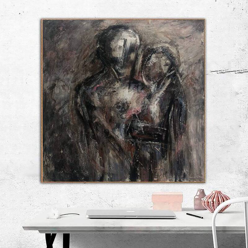 Abstract Figurative Paintings On Canvas In Dark Colors Expressionist Art Humans Couple Painting Romantic Art Textured Paintin...