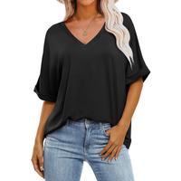 ANRABESS Women's Oversized T Shirts Short Sleeve V Neck Summer Tops Casual Loose Basic Plain Tee Shirts 2025 Trendy Outfits