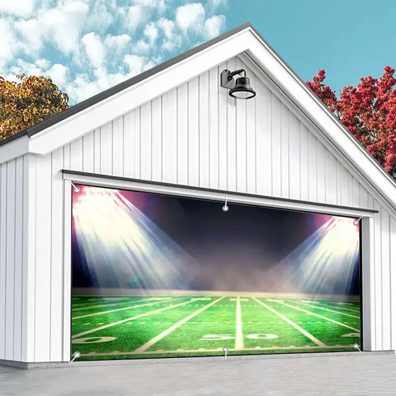 Aperturee Night Football Field Grass Light Garage Door Banner