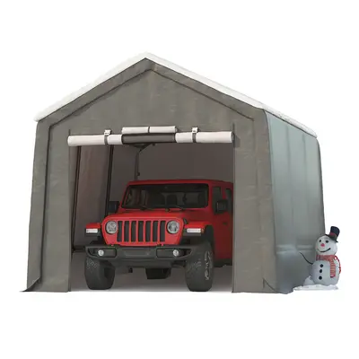 Garvee 7x15FT Outdoor Portable Storage Shed with 2 Roll-Up Doors, Vents, 240G Waterproof PE Tarp, UV-Resistant, Galvanized St...