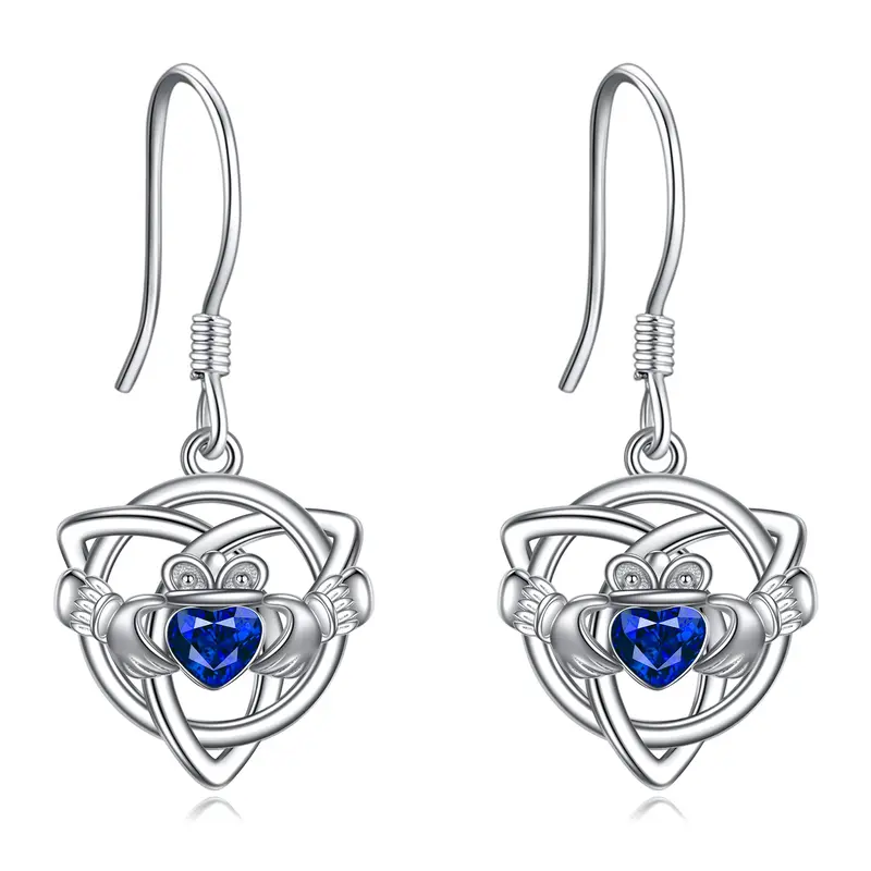 Sterling Silver Heart Crystal Celtic Knot Drop Earrings for Women