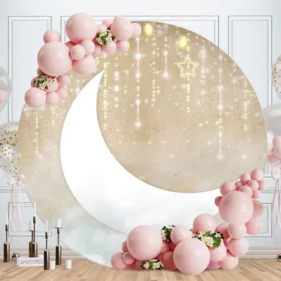 Aperturee Round Moon Clouds With Stars Lovely Backdrop | Happy Birthday Round Backdrop Cover | Birthday Backdrop Ideas | Roun...