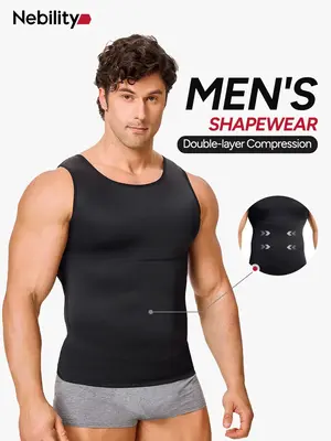 Nebility Men's Tummy Control Shapewear Tanktop - Sleeveless High Elasticity Breathable, Waist Chest Compression Vest Athletic...