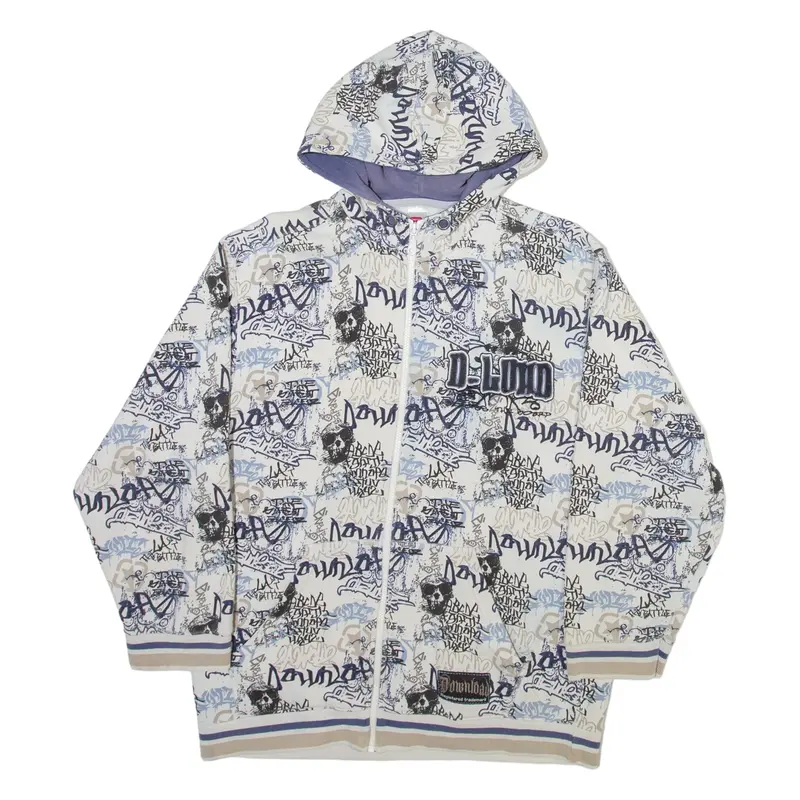 HERE THERE Download Mens White Hoodie Full Zip M