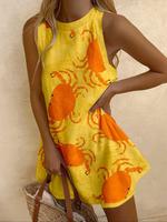 Women's Crab Print Round Neck Tank Dress, Casual Sleeveless Crew Neck Short Dress for Summer, Fashion Women's Dress for Daily...