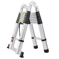 VEVOR Telescoping Ladder A-Shape w/Stabilizer Bar, 16.5FT 375 LBS Capacity Aluminum Extension Ladder Lightweight, Multi-Butto...