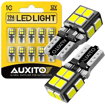 AUXITO 10× 6000K White LED T10 194 168 2825 W5W Wedge 14-SMD Interior Car Bulbs Replacement for Dome Map Door Courtesy Trun...