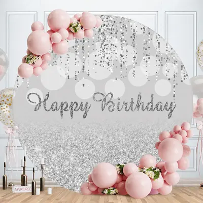 Aperturee Amazing And Glitter Circle Happy Birthday Backdrop | Round Backdrop Fabric Cover | Round Party Backdrop | Custom Ci...