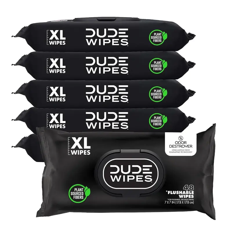 DUDE Wipes - Flushable Wipes for Adults - 6 Pack, 288 count- Odor Destroyer XL Adult Wet Wipes - Deodorizing with Odor-Destro...