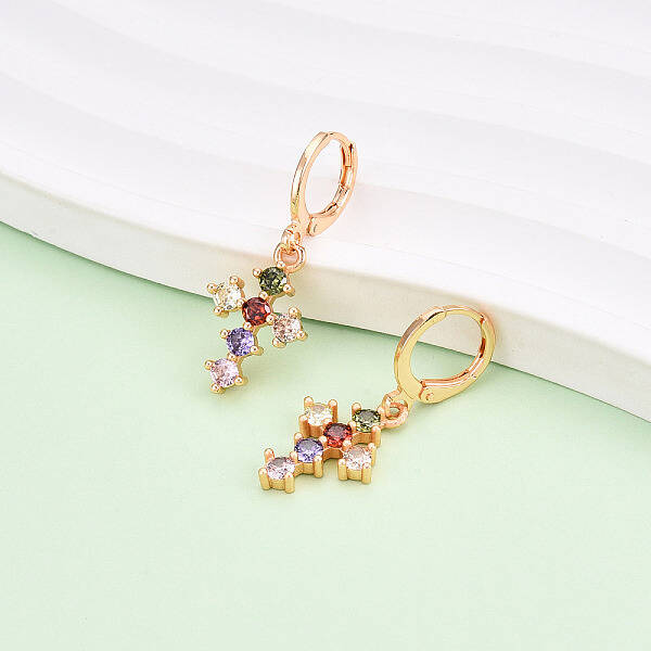 Cross Brass Micro Pave Cubic Zirconia Dangle Leverback Earrings