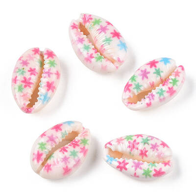 Flower Printed Cowrie Shell Beads