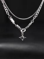 Men's Punk Style Rhinestone Decor Pendant Necklace, Double Layer Chain Jewelry for Party, Daily Clothing Decor, Exquisite Jew...