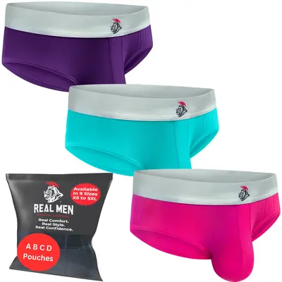 Modal 0in Briefs No Fly 3pk Pink/Purple/Turquoise  Underwear Menswear Man Soft Cotton Traditional Sport