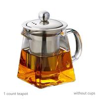 Glass Tea Kettle with Removable Stainless Steel Filter & Handle, 1/5 Counts Clear Square Glass Teapot & Tea Cup Set for Home ...
