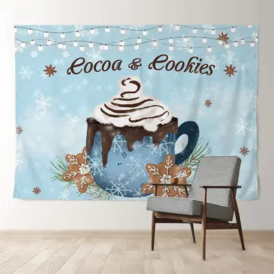 Aperturee Cocoa Cookies Snowflake Light Blue Winter Backdrop