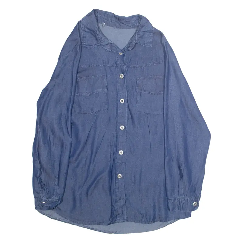 Womens Blouse Blue Collared Long Sleeve L