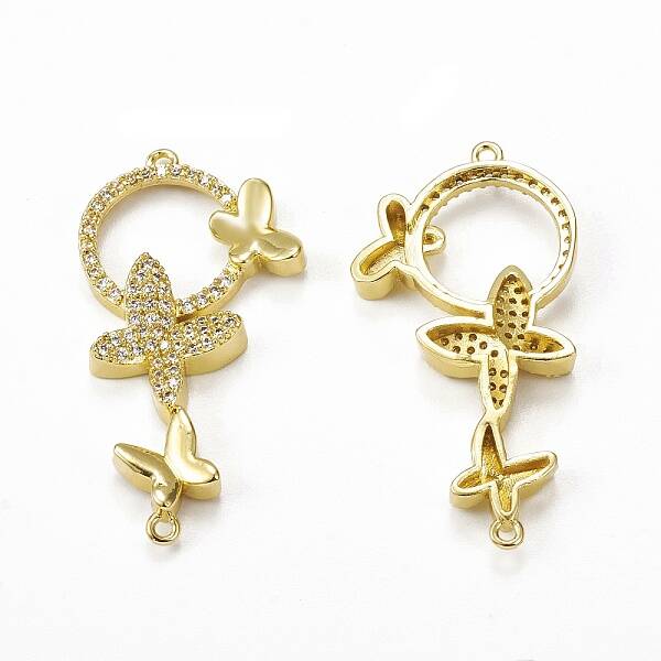 Brass Micro Pave Clear Cubic Zirconia Connector Charms