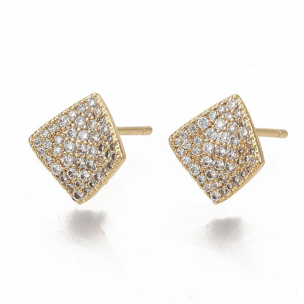 Brass Micro Pave Clear Cubic Zirconia Stud Earring Findings