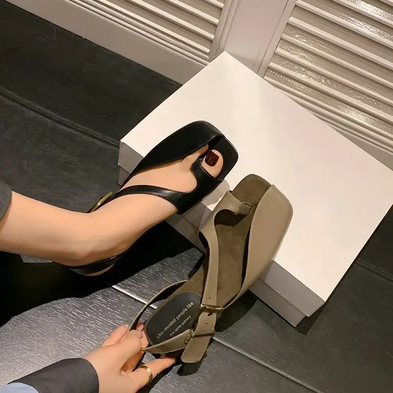 CHIKO Alisha Square Toe Block Heels Flats Sandals