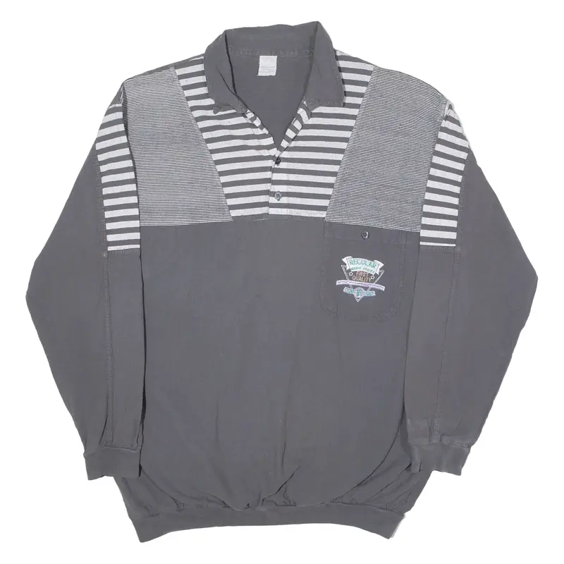 Regular Basic Series First Quality Mens Polo Shirt Grey Striped Long Sleeve 2XL