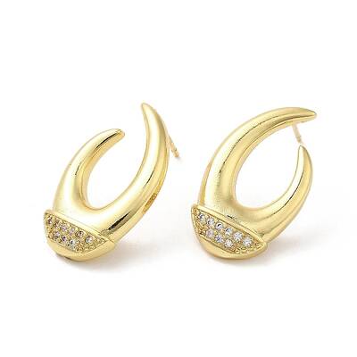 Rack Plating Brass Horn Stud Earrings with Cubic Zirconia