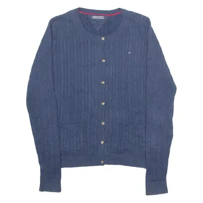 TOMMY HILFIGER Girls Cardigan Blue Cable Knit 14-15Y