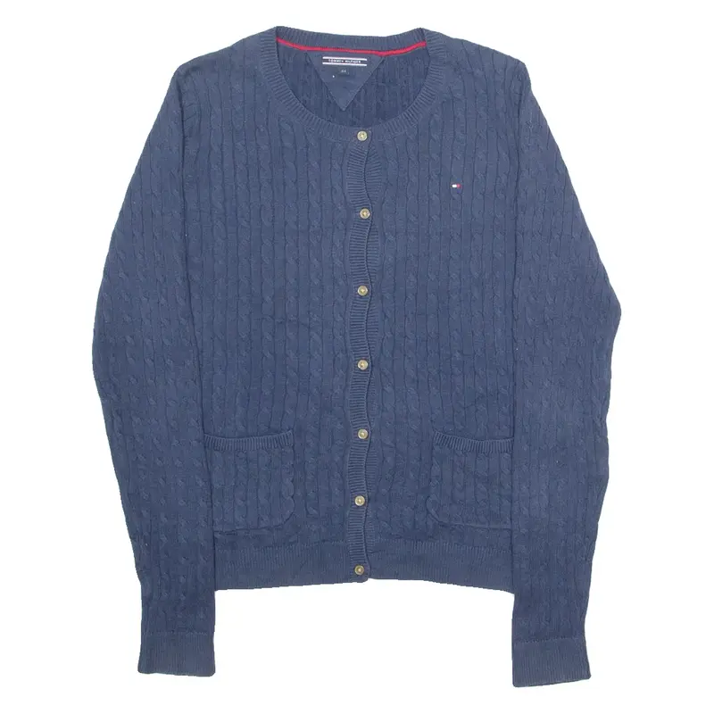 TOMMY HILFIGER Girls Cardigan Blue Cable Knit 14-15Y