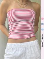 Women's Striped Pattern Sleeveless Crop Tube Top, Casual Strapless Cropped Top for Summer, Fashion Women's Top for Daily Wear...