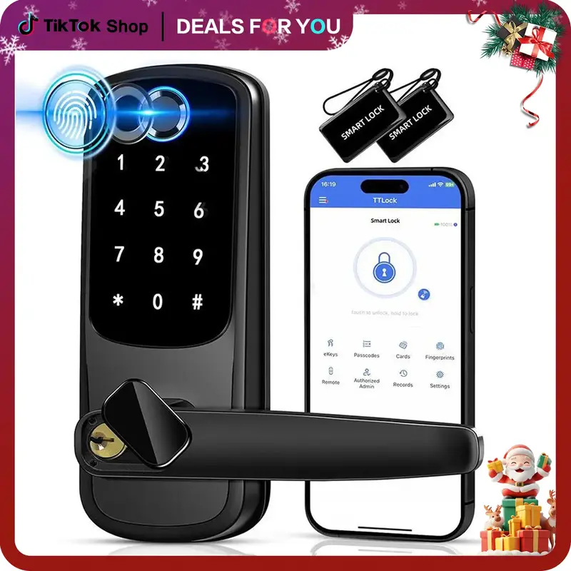 5 in 1 Smart door locking tool,Biometric Door Knobs & App Control, keyless entry door locking tool requiring batteries, with ...