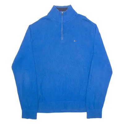 TOMMY HILFIGER Mens Jumper Blue 1/4 Zip Tight Knit XL