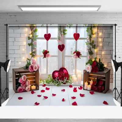 Aperturee White Romantic Floral Window Valentines Day Backdrop, 3X2FT(1MX0.6M), 14 USD, valentines day backdrops, NYHD1I32-M