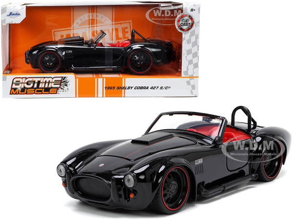 1965 Shelby Cobra 427 S/C Black with Matt Black and Red Stripes and Red Interior \