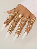 30pcs/set Women's Elegant Rhinestone Decorated Butterfly, Vintage Rings, Heart & Leaf Design Ring, Vintage Casual All-match J...