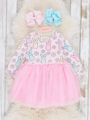 Pink Doodle Bunnies Tulle Dress