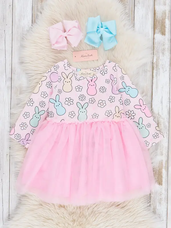 Pink Doodle Bunnies Tulle Dress