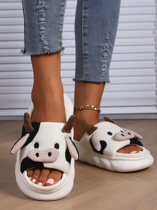 Women's Summer Outfits 2024 New Trendy Cow Design Slippers, Novelty Soft Cozy Cute Home Slippers for Fall & Winter, Fashion H...