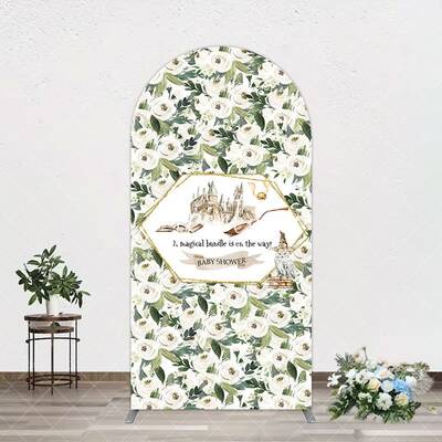 Aperturee Leaves White Floral Magic Arch Baby Shower Backdrop, 1.6X4FT(0.5X1.2M), 38.18 USD, arch backdrop kit, GAH0A859-A