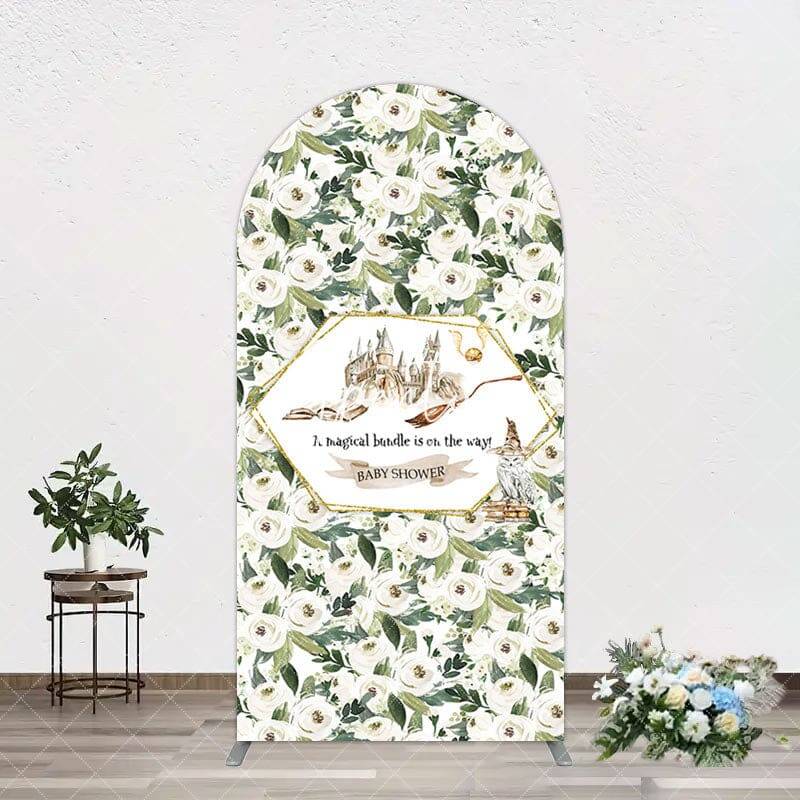 Aperturee Leaves White Floral Magic Arch Baby Shower Backdrop, 1.6X4FT(0.5X1.2M), 38.18 USD, arch backdrop kit, GAH0A859-A