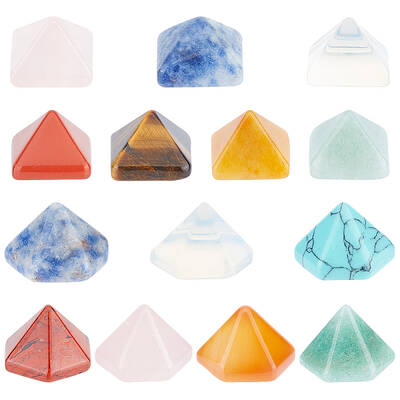 14Pcs 14 Style Pyramid Natural & Synthetic Gemstone Home Display Decorations