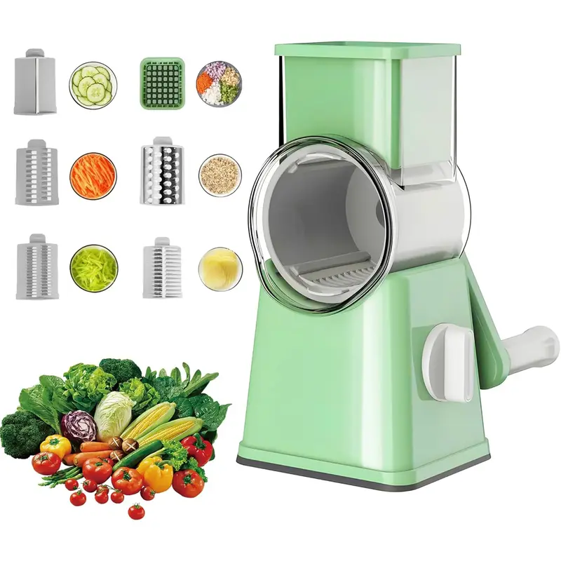 Tekinor Rotary Grater with Handle, 6 Well-Designed Blades, Strong Suction Cup Base, Vegetable Grater & Mandoline Slicer - Kit...