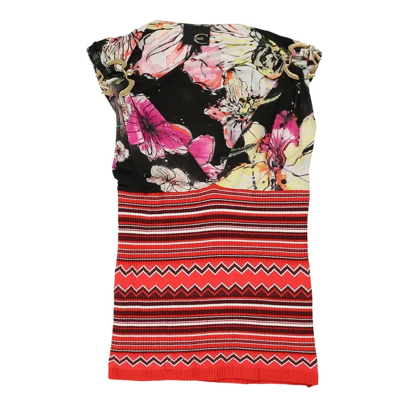 Just Cavalli Floral Top - Small Red Cotton | Size: small