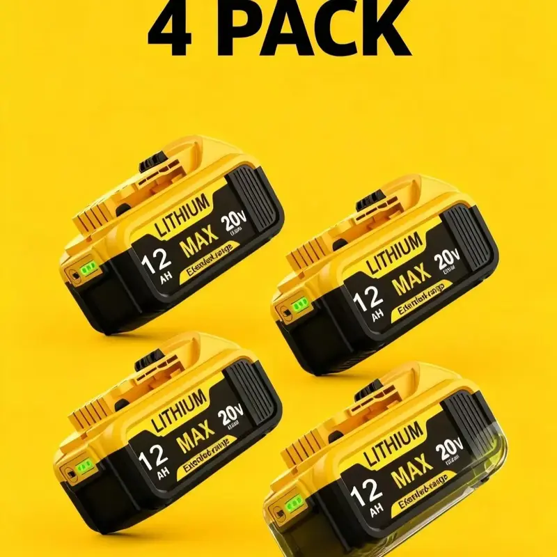 1-2-4PACK 12000 mAh 20V MAX Li-ion Batteries, Replacement for Dewalt 20V Max Batteries, Compatible with DCB200 DCB206 DCB207 ...