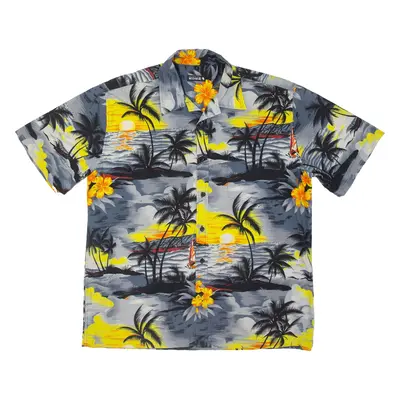 CUTTING EDGE Hawaiian Mens Shirt Grey Floral L