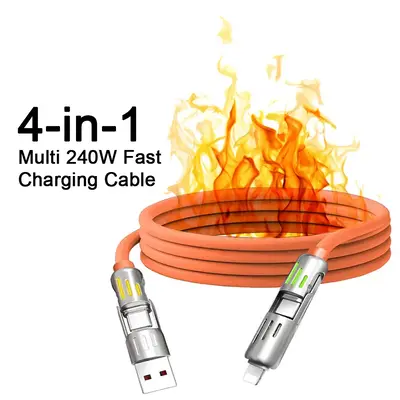 4-in-1 Multi Charger - MAX 240W Fast Charging Cable - Universal for iPhone, Samsung, Type-C, Lightning - Data Sync Cord for S...