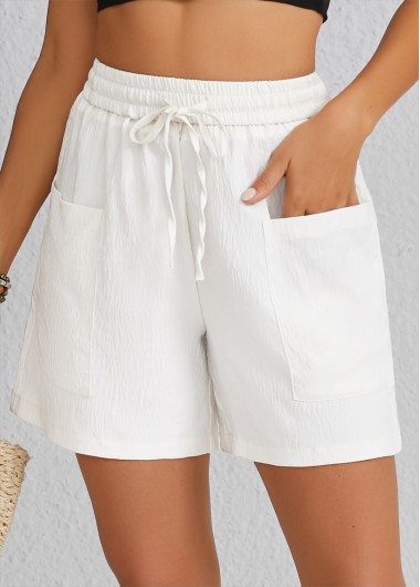 Modlily White Pocket Elastic Waist High Waisted Shorts - XL