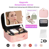 Behaesty Travel Makeup bag with Detachable LED Mirror 3-color Lighted, USB Rechargeable makeup bag organizer Custom Storage C...