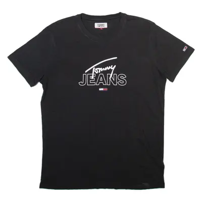TOMMY JEANS Mens T-Shirt Black Crew Neck L
